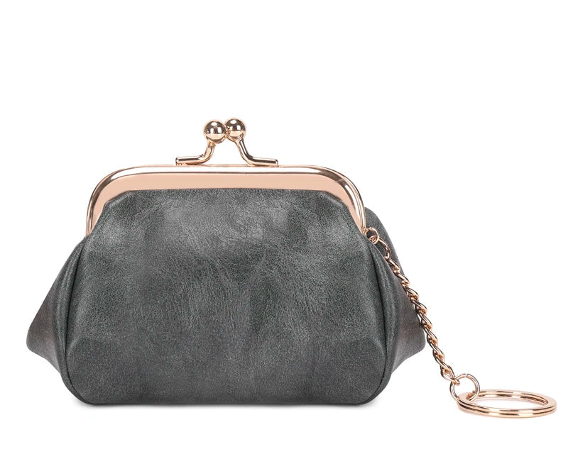 Mini porte-monnaie rétro en cuir PU avec fermoir Kiss Lock et porte-clés intégré — photo 11 Image