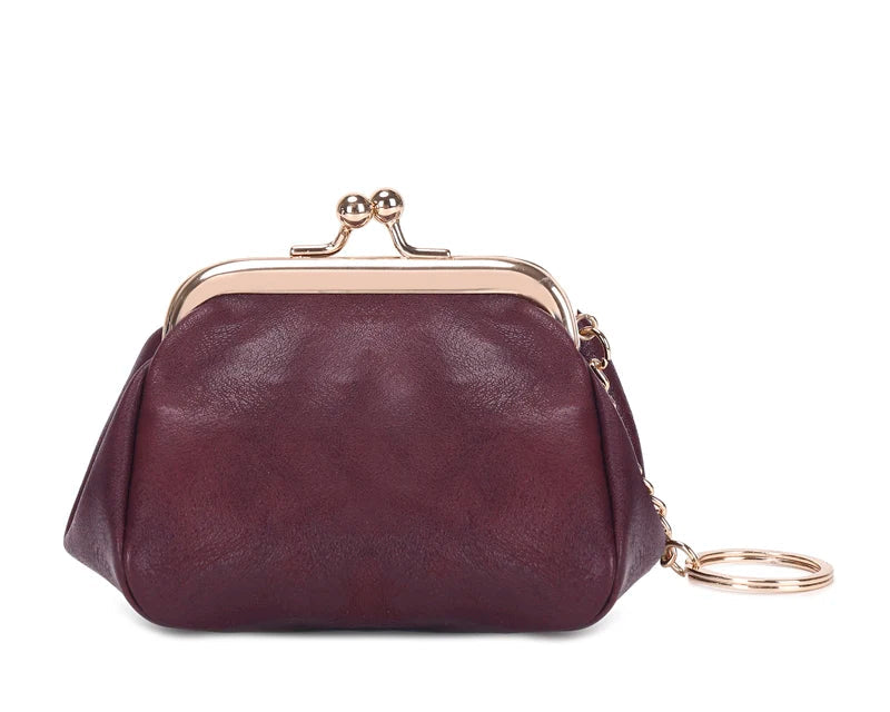 Mini porte-monnaie rétro en cuir PU avec fermoir Kiss Lock et porte-clés intégré — photo 6 Image