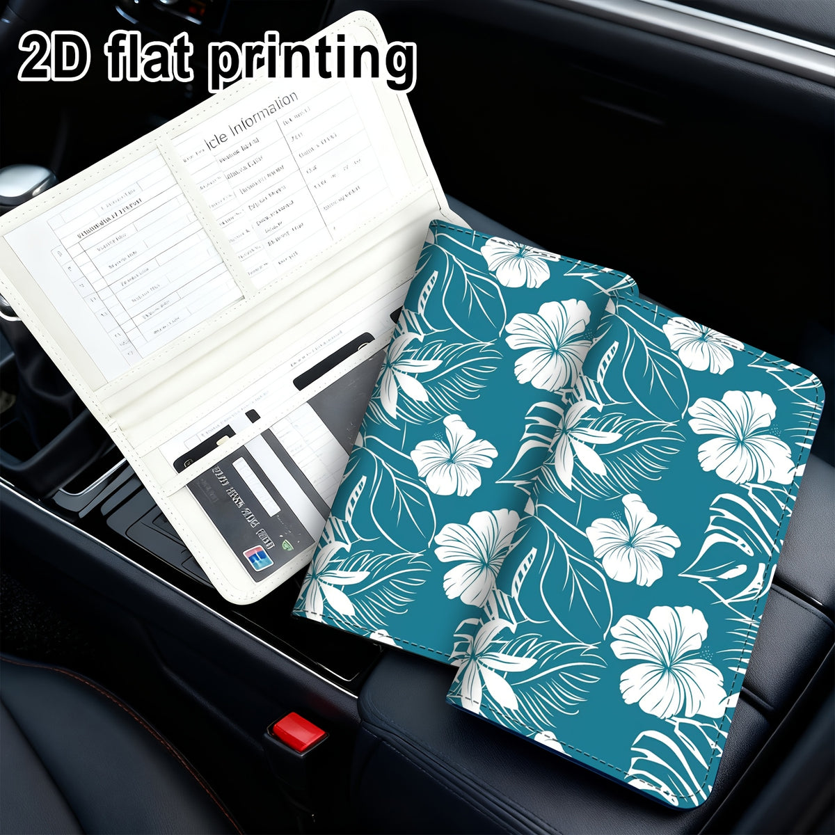 Étui carte grise imprimé hibiscus, 24,5 cm, fentes à cartes