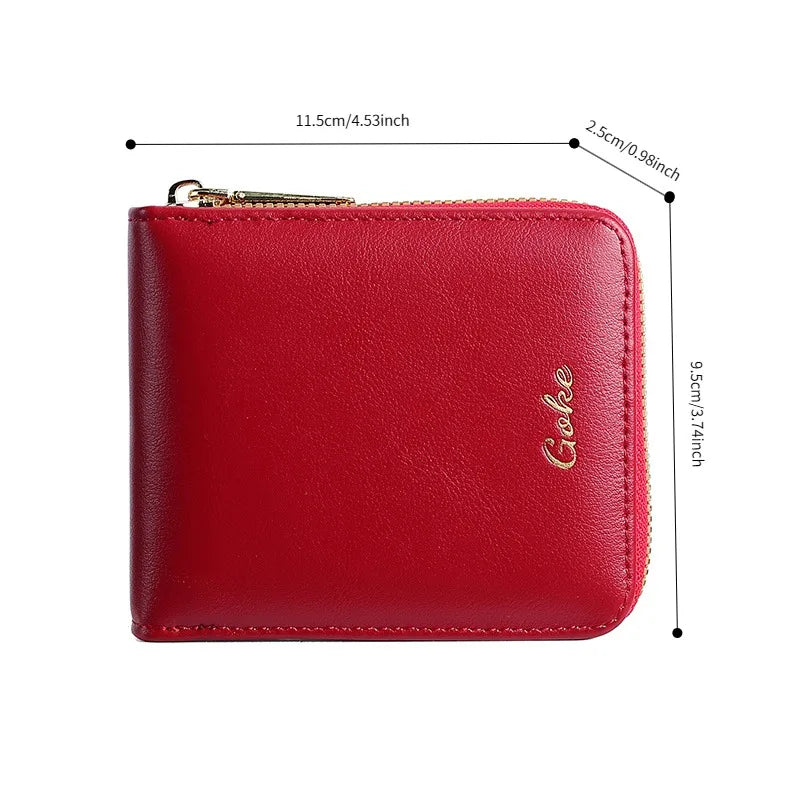 Petit portefeuille femme zippé à fenêtre d'identité relevable