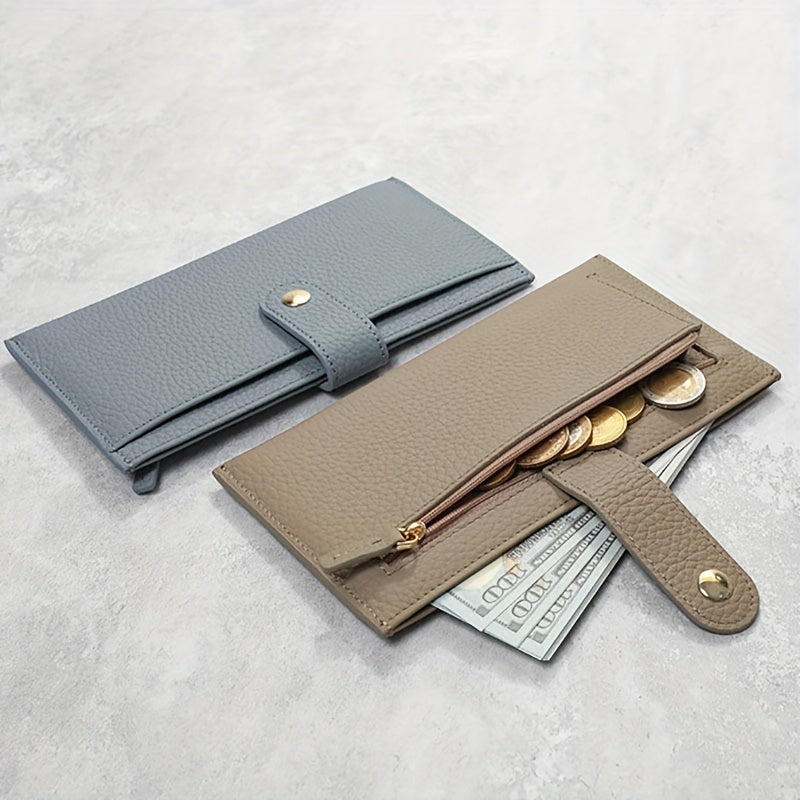 Portefeuille femme pochette 5 mm, peau pleine fleur grainée