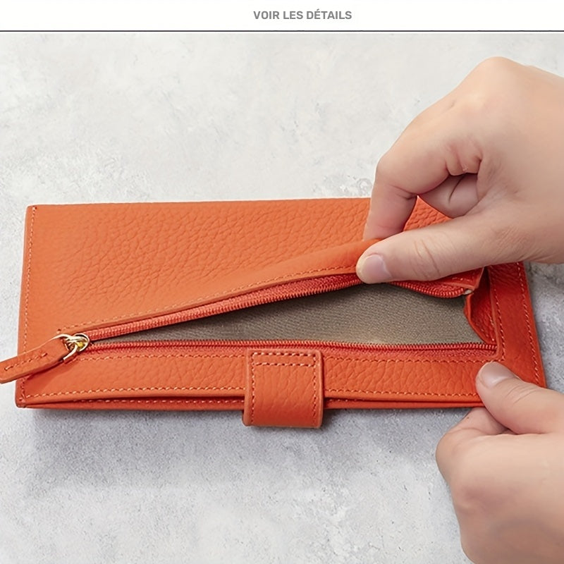 Portefeuille femme pochette 5 mm, peau pleine fleur grainée