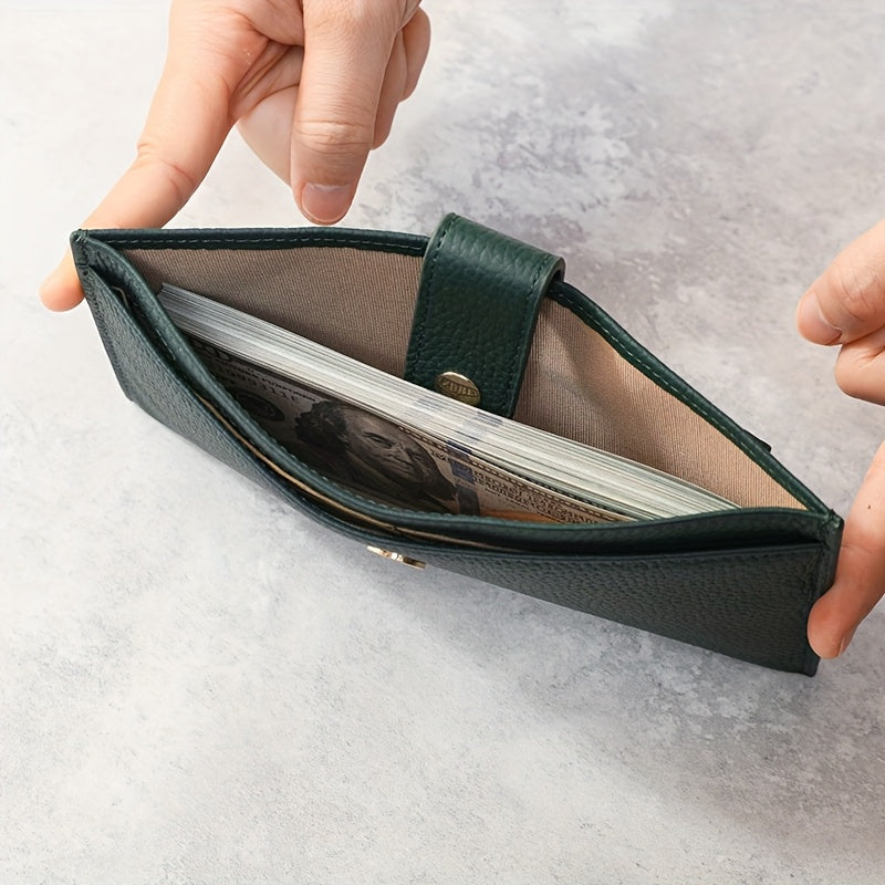 Portefeuille femme pochette 5 mm, peau pleine fleur grainée