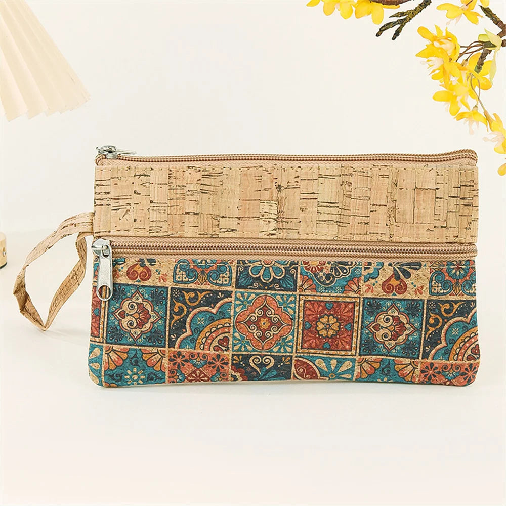 Pochette téléphone en liège zippée motif ethnique multifonction compacte — photo 4