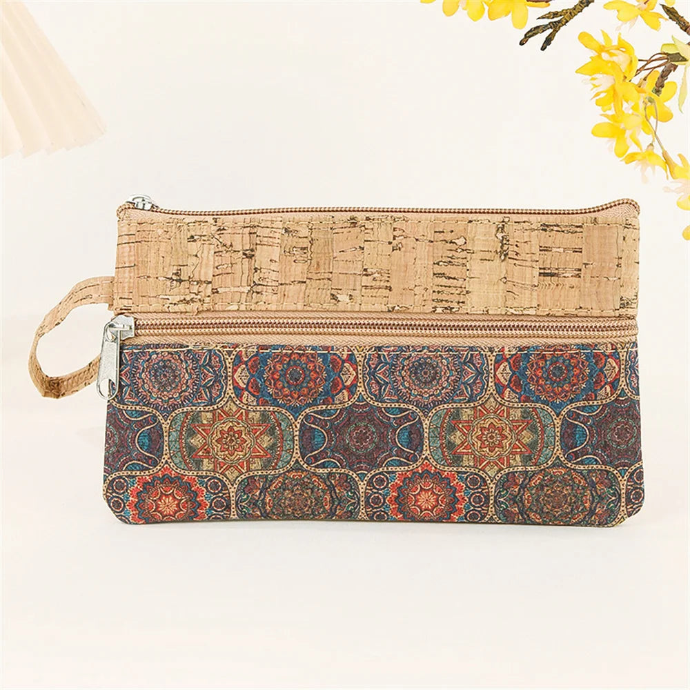 Pochette téléphone en liège zippée motif ethnique multifonction compacte — photo 5