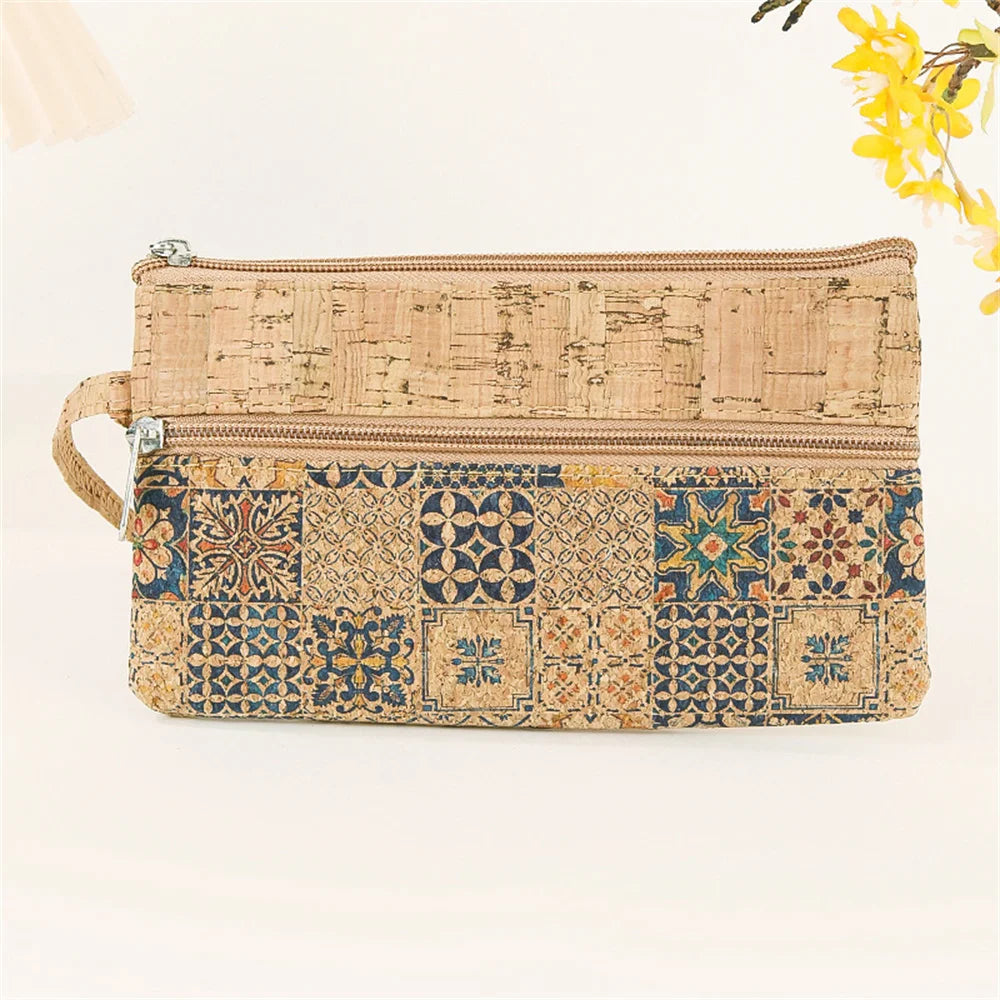 Pochette téléphone en liège zippée motif ethnique multifonction compacte — photo 7