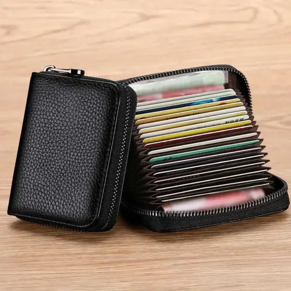 Porte-carte accordéon en cuir pu avec fermeture éclair pour homme et femme — photo 2