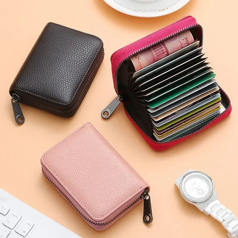Porte-carte accordéon en cuir pu avec fermeture éclair pour homme et femme — photo 3 Image