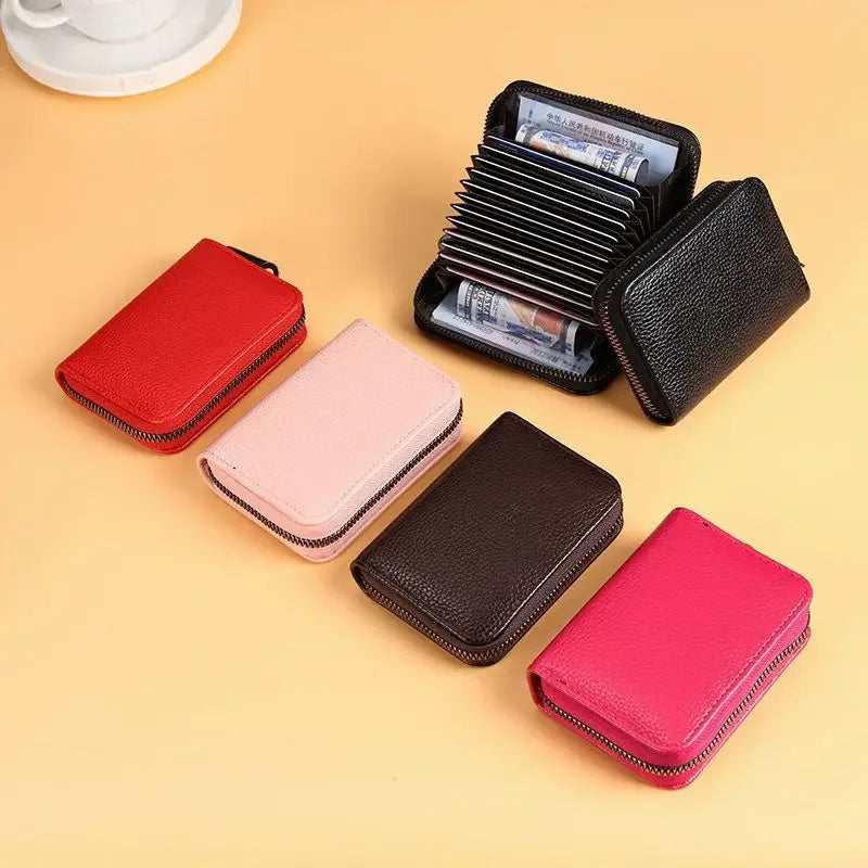 Porte-carte accordéon en cuir pu avec fermeture éclair pour homme et femme — photo 4