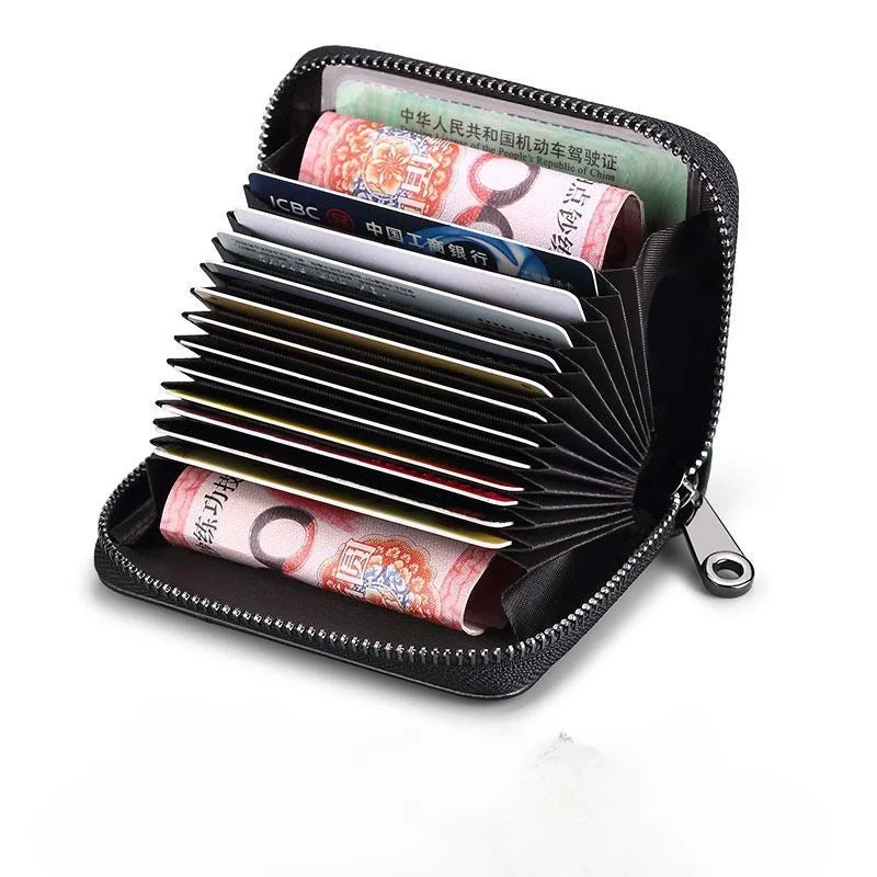 Porte-carte accordéon en cuir pu avec fermeture éclair pour homme et femme — photo 5