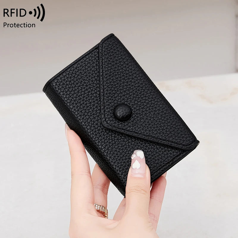 Porte-carte accordéon anti-fraude rfid en cuir pu grainé avec poche monnaie — photo 1