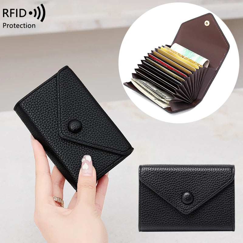 Porte-carte accordéon anti-fraude rfid en cuir pu grainé avec poche monnaie — photo 2