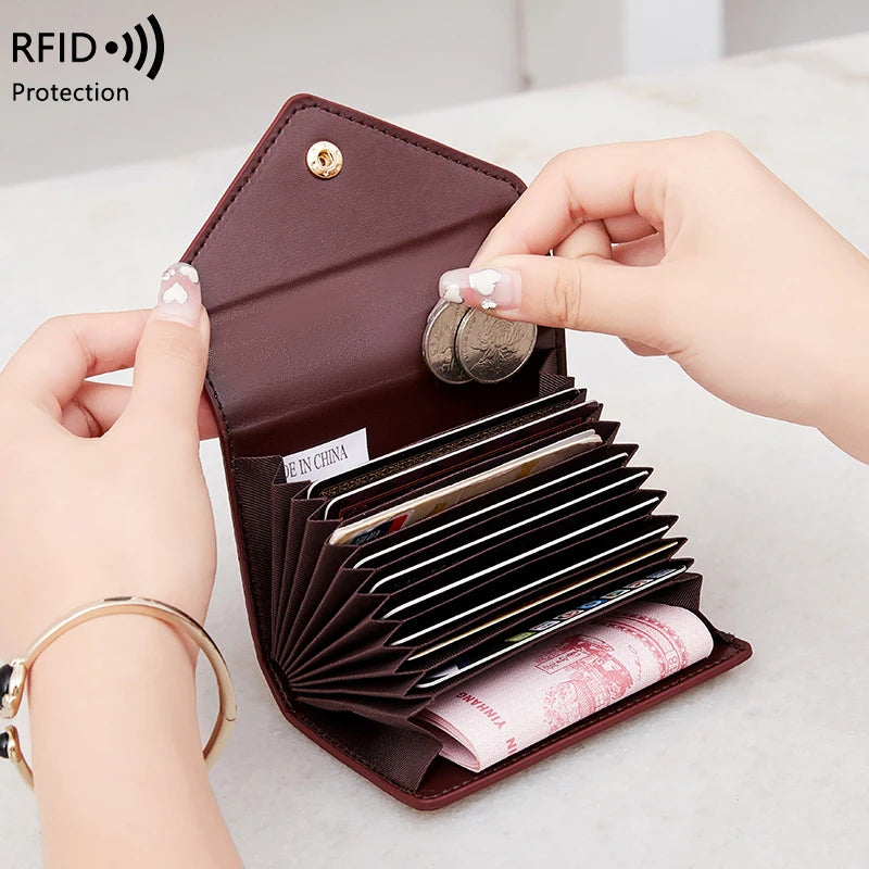 Porte-carte accordéon anti-fraude rfid en cuir pu grainé avec poche monnaie — photo 3