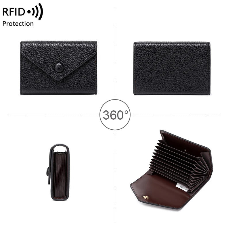 Porte-carte accordéon anti-fraude rfid en cuir pu grainé avec poche monnaie — photo 4