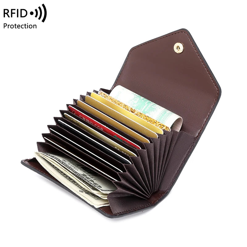 Porte-carte accordéon anti-fraude rfid en cuir pu grainé avec poche monnaie — photo 5