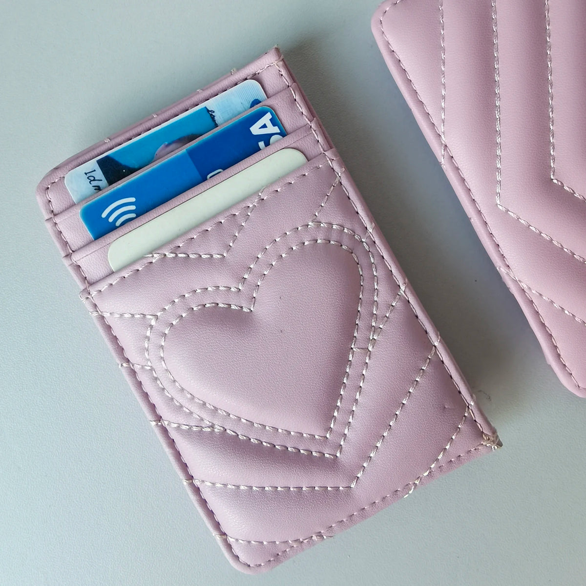 Porte-carte brodé en microfibre pour femme avec motif cœur et design ultra-mince — photo 1