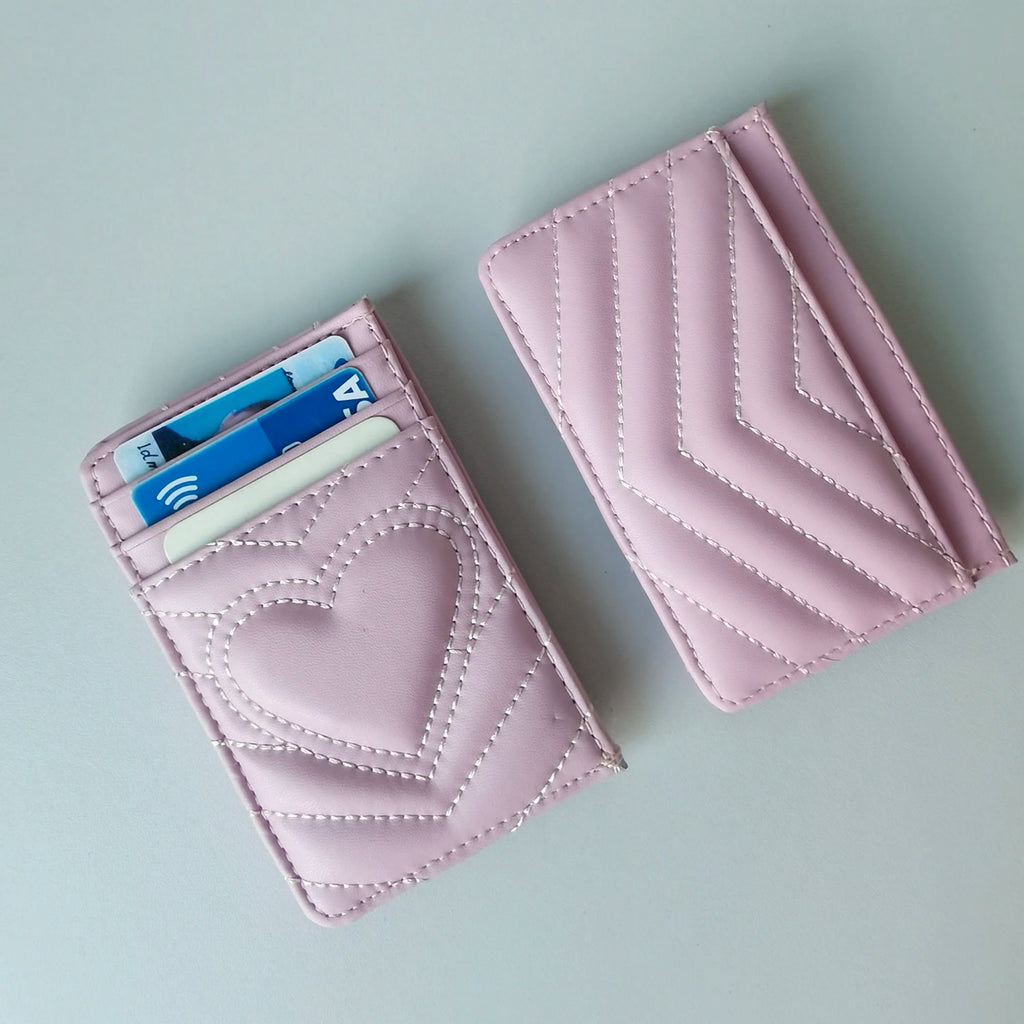 Porte-carte brodé en microfibre pour femme avec motif cœur et design ultra-mince — photo 3