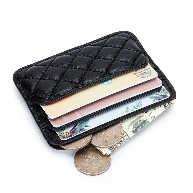 Porte-carte de luxe en cuir de mouton ultra-mince avec motif en damier — photo 1