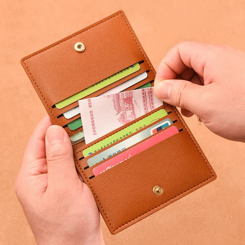 Porte-carte ultra-mince en cuir pu avec bouton pression pour femme et homme — photo 4 Image