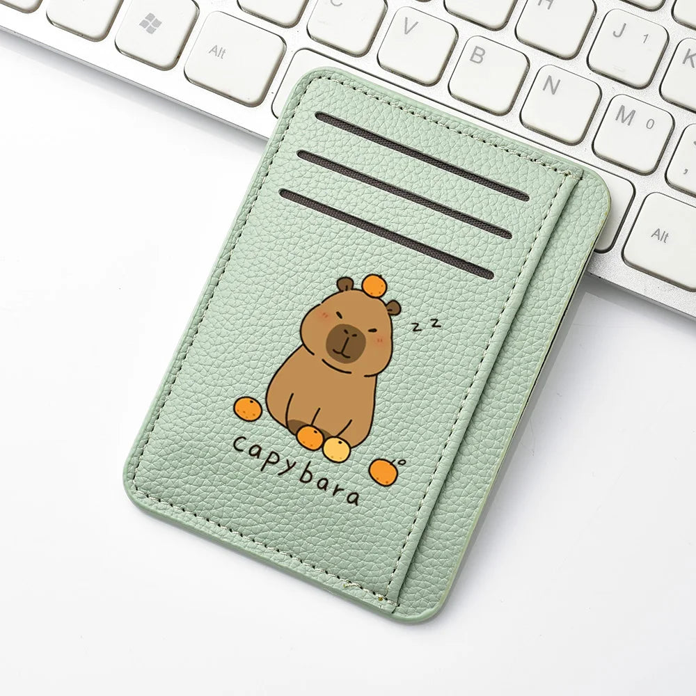 Porte-carte mince en cuir pu avec motif capybara mignon pour femme — photo 1