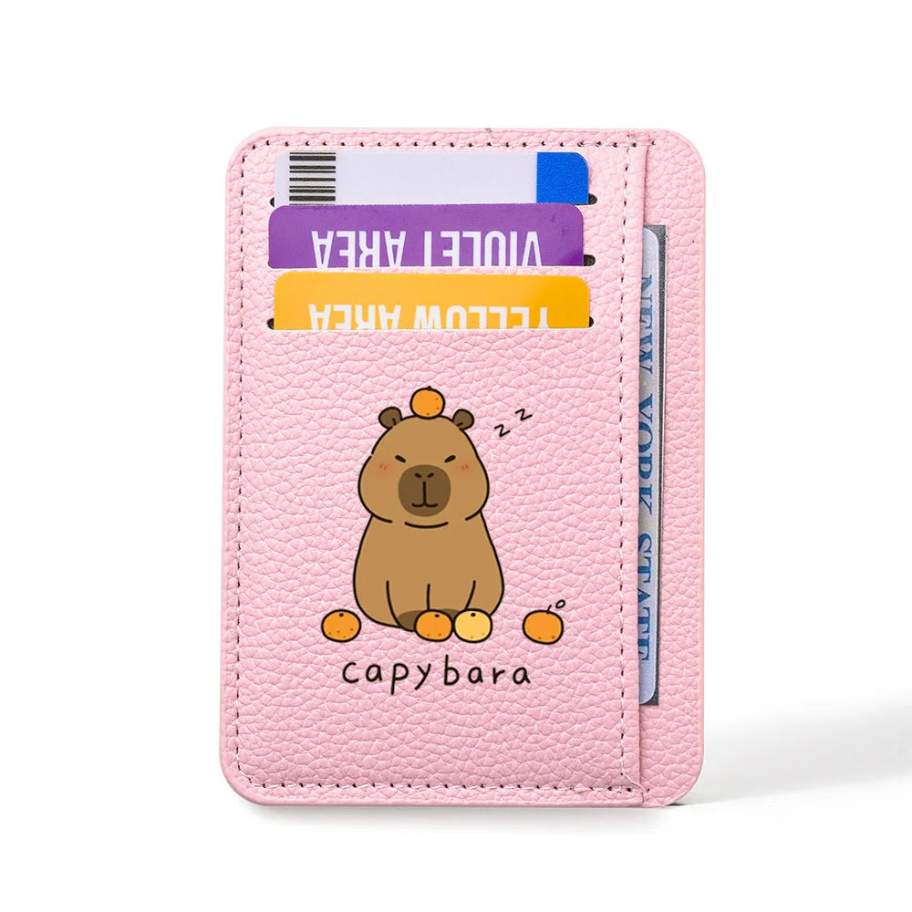 Porte-carte mince en cuir pu avec motif capybara mignon pour femme — photo 2