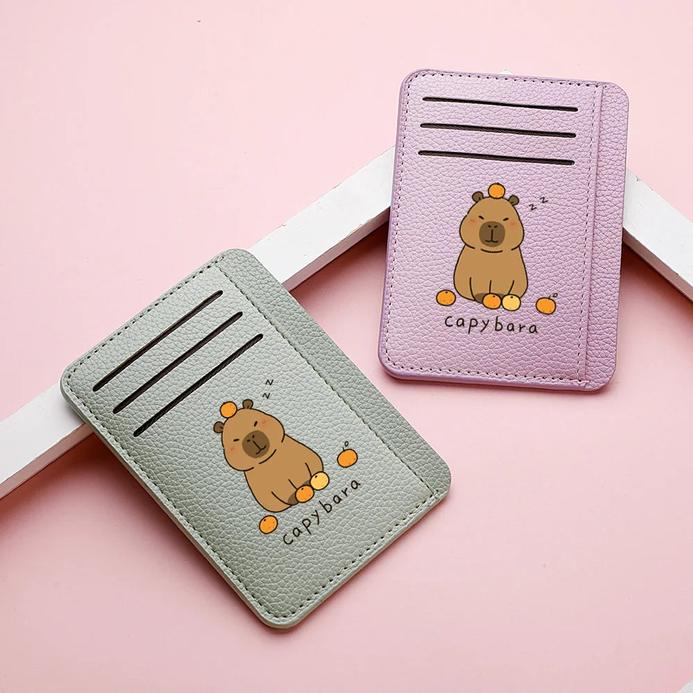 Porte-carte mince en cuir pu avec motif capybara mignon pour femme — photo 3