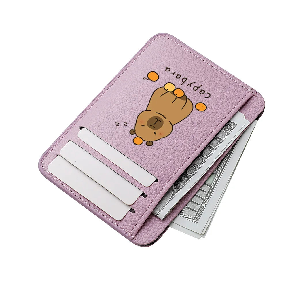 Porte-carte mince en cuir pu avec motif capybara mignon pour femme — photo 4