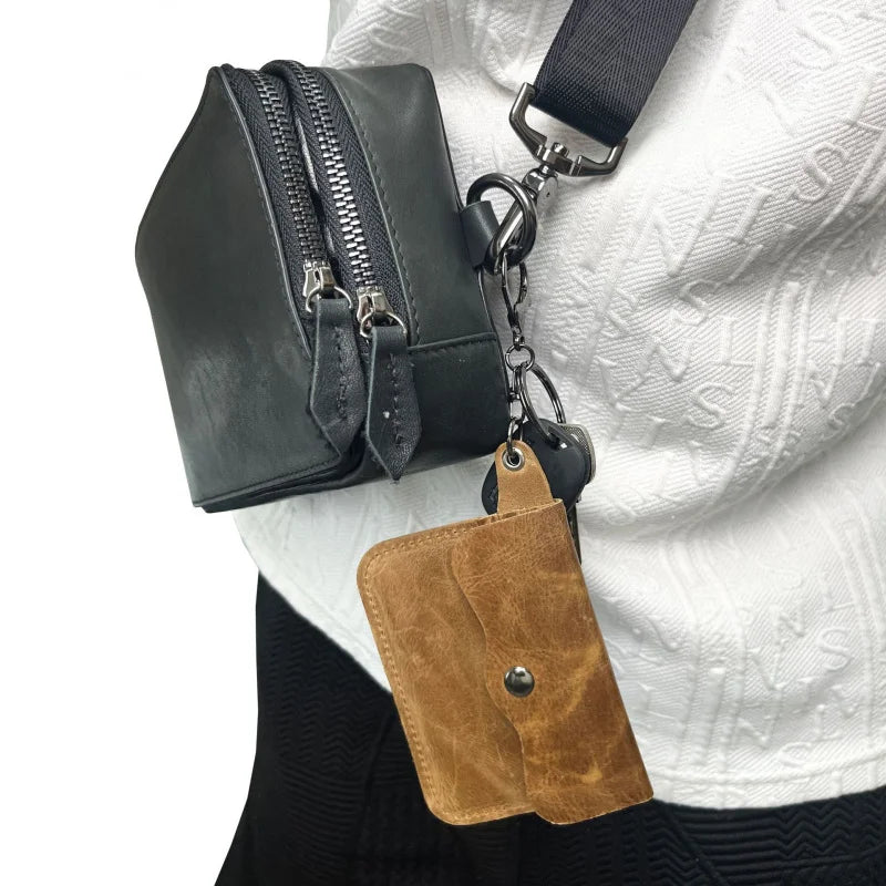 Porte-carte et porte-monnaie slim en cuir de vachette véritable avec porte-clés — photo 1
