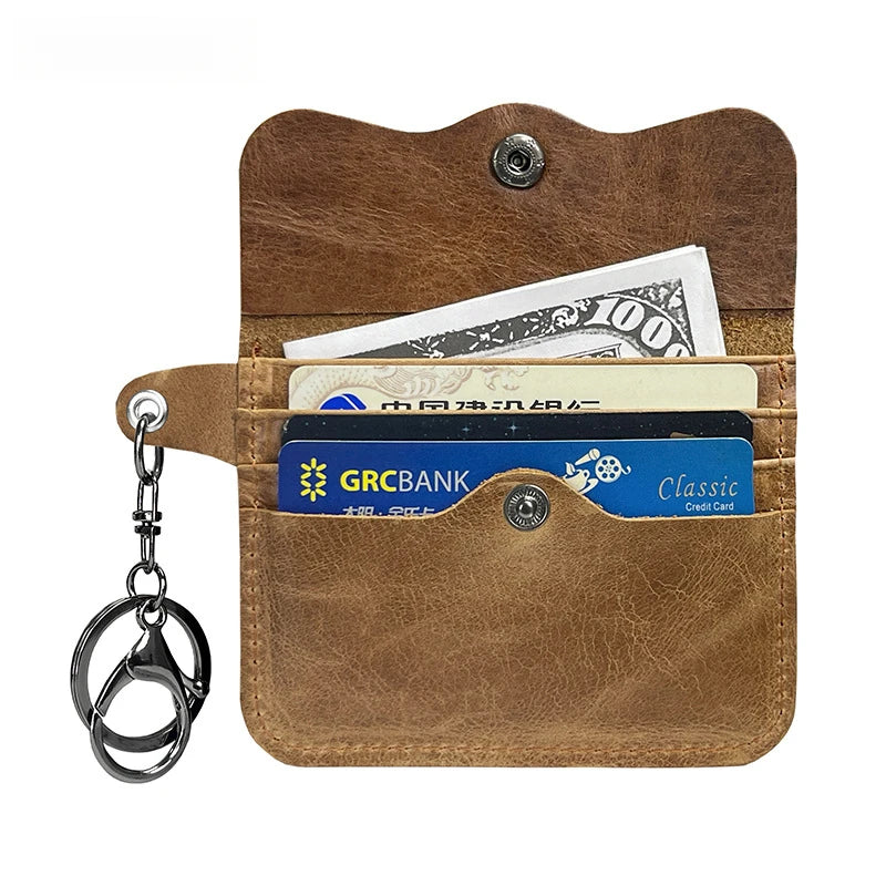 Porte-carte et porte-monnaie slim en cuir de vachette véritable avec porte-clés — photo 2