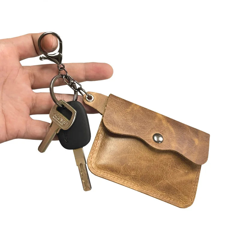 Porte-carte et porte-monnaie slim en cuir de vachette véritable avec porte-clés — photo 3 Image