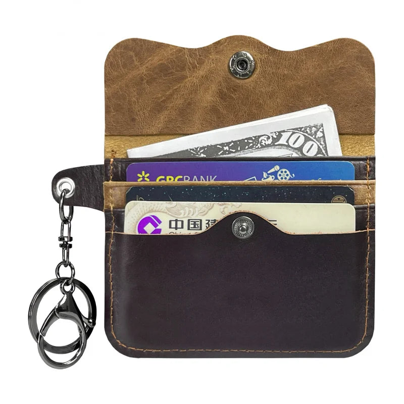 Porte-carte et porte-monnaie slim en cuir de vachette véritable avec porte-clés — photo 4 Image