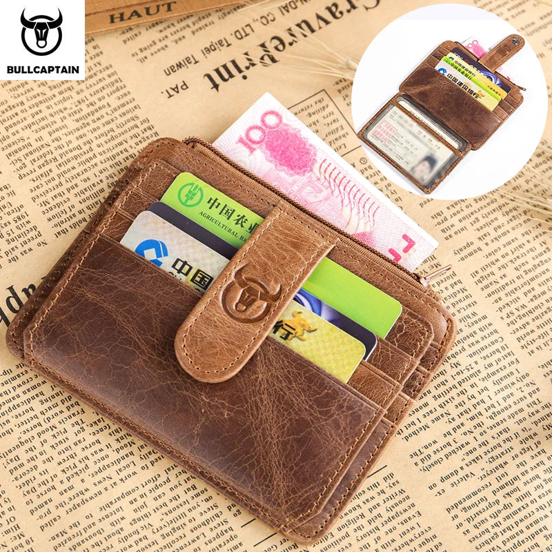 Porte-carte en cuir véritable avec blocage rfid et poche zippée — photo 1
