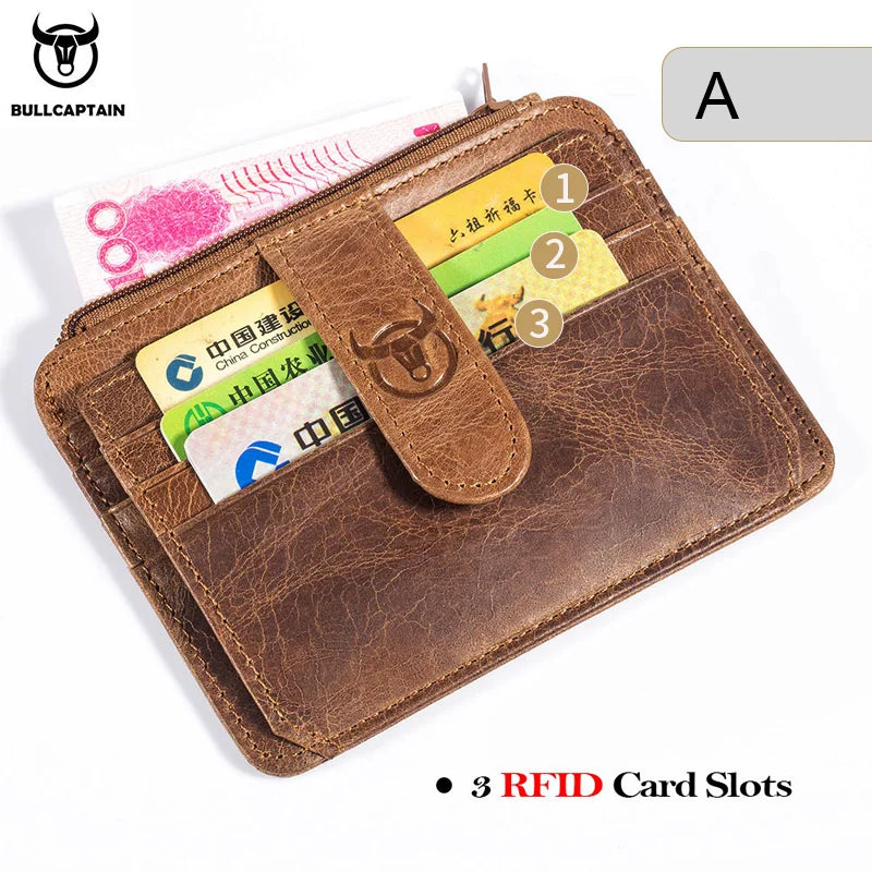 Porte-carte en cuir véritable avec blocage rfid et poche zippée — photo 2