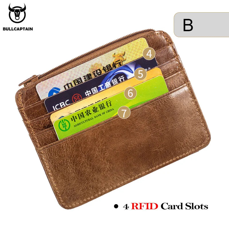 Porte-carte en cuir véritable avec blocage rfid et poche zippée — photo 3 Image