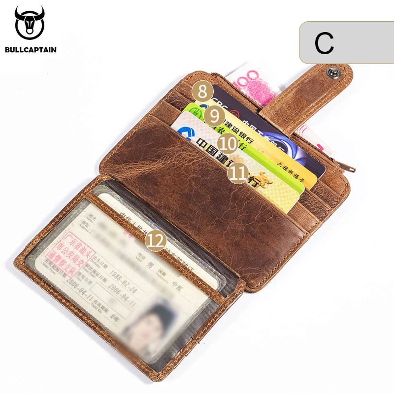 Porte-carte en cuir véritable avec blocage rfid et poche zippée — photo 4