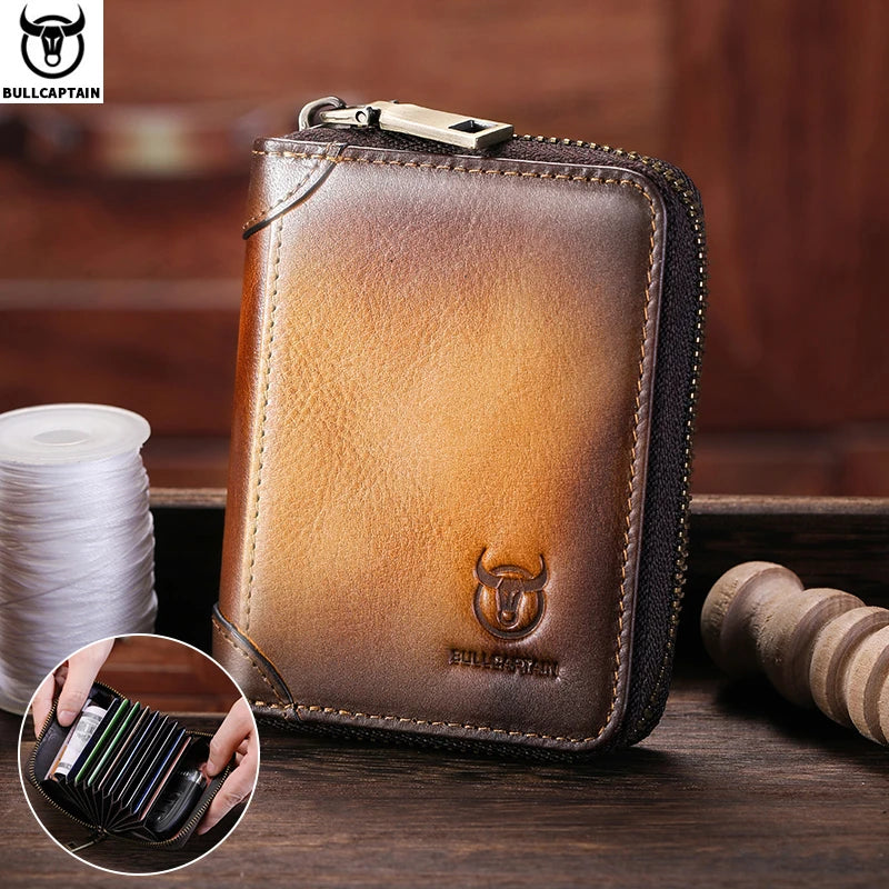 Porte-carte en cuir véritable avec protection RFID et zip — photo 2