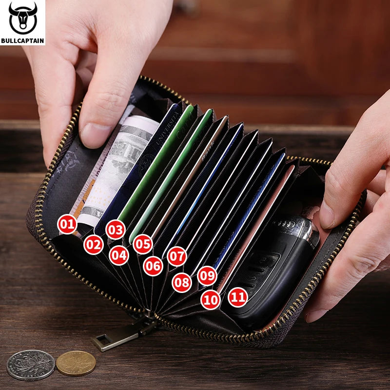 Porte-carte en cuir véritable avec protection RFID et zip — photo 4