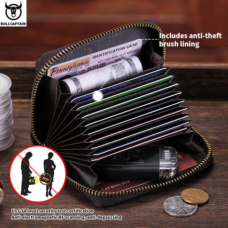 Porte-carte en cuir véritable avec protection RFID et zip — photo 5
