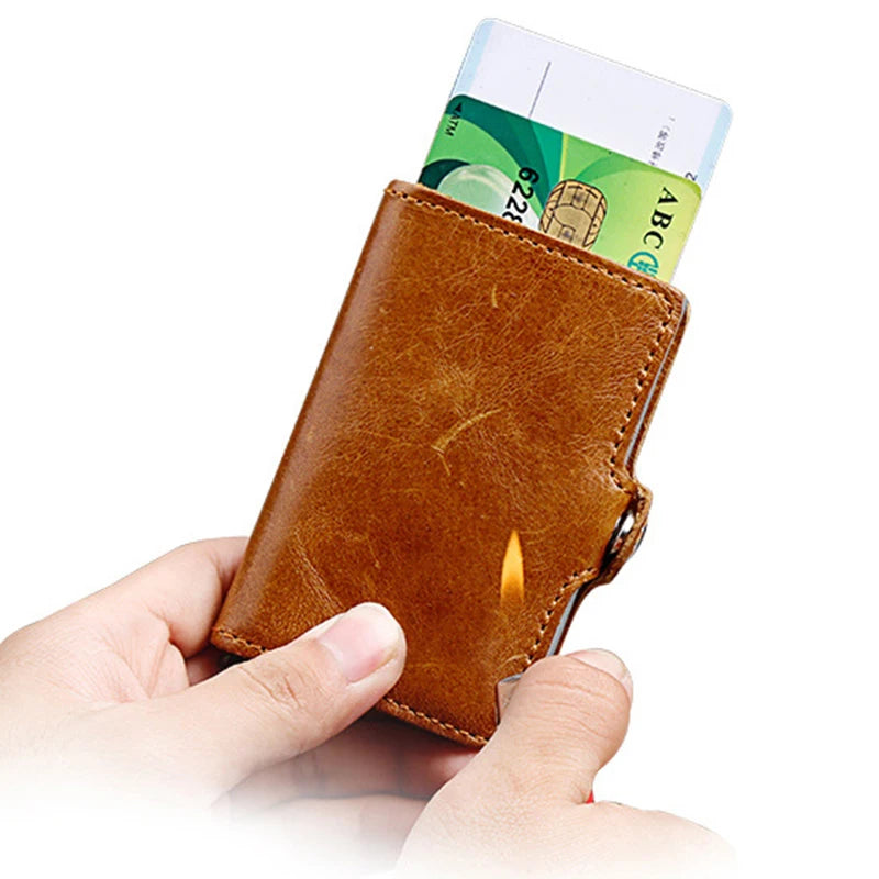 Porte-carte pop-up en cuir véritable avec protection RFID et étui aluminium — photo 1