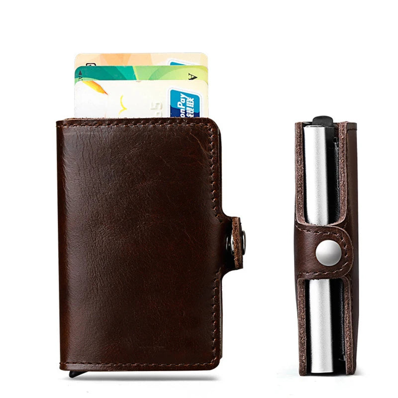 Porte-carte pop-up en cuir véritable avec protection RFID et étui aluminium — photo 4