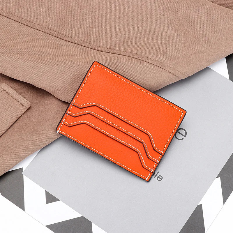 Porte-carte en cuir véritable avec fermeture éclair - style épuré et unisexe — photo 12 Image