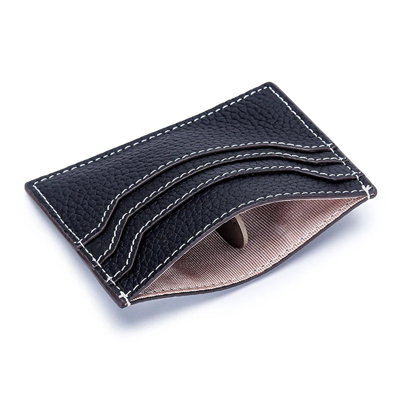 Porte-carte en cuir véritable avec fermeture éclair - style épuré et unisexe — photo 6