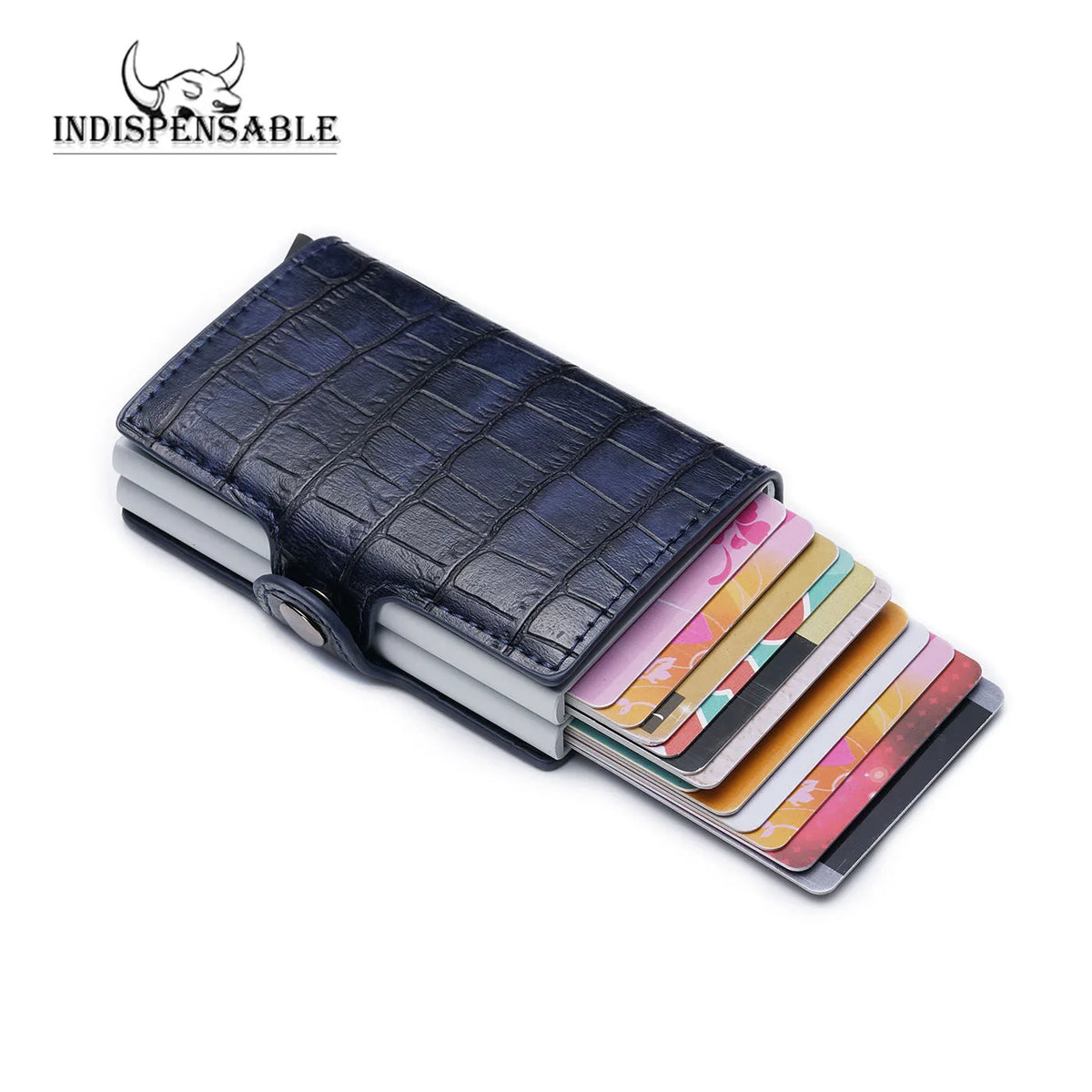 Porte-carte double en aluminium et cuir crocodile avec protection RFID — photo 1