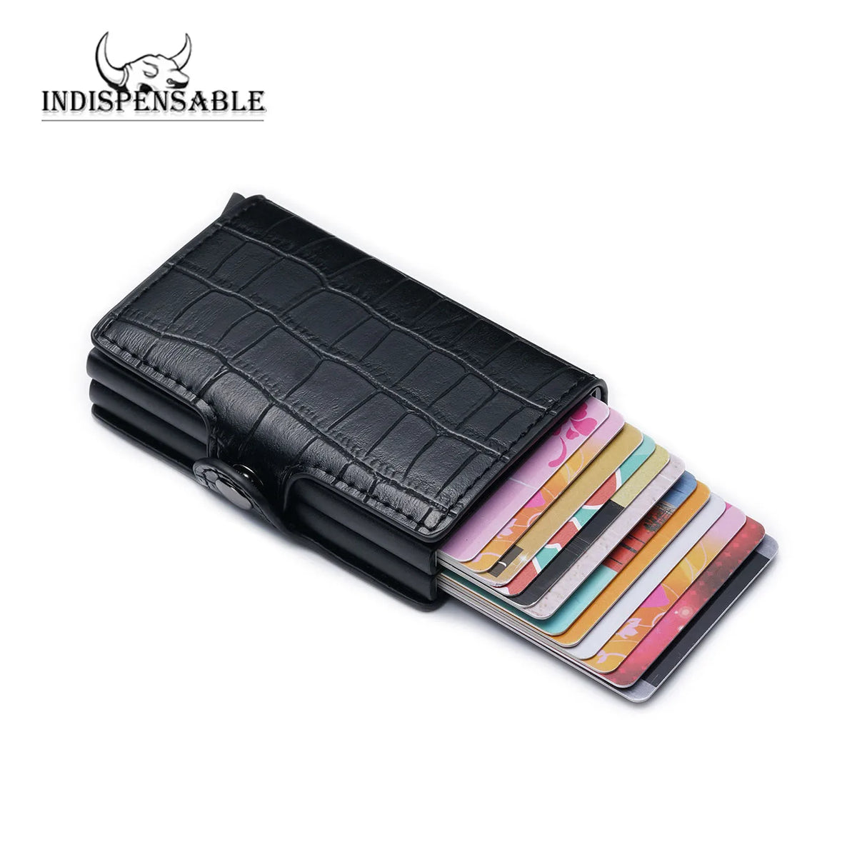 Porte-carte double en aluminium et cuir crocodile avec protection RFID — photo 2