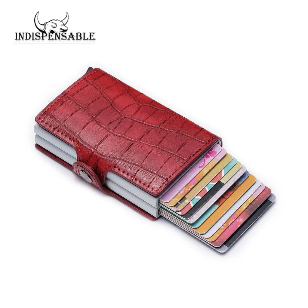 Porte-carte double en aluminium et cuir crocodile avec protection RFID — photo 3