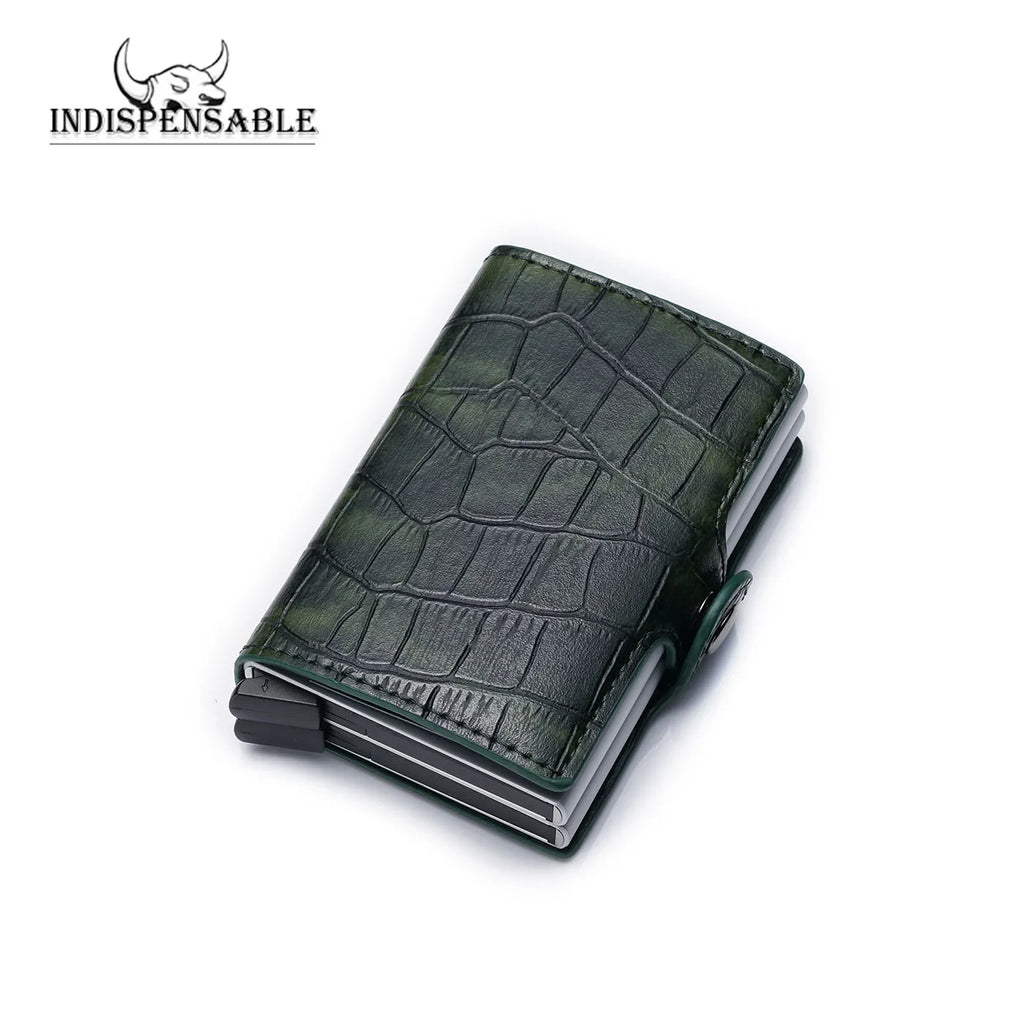 Porte-carte double en aluminium et cuir crocodile avec protection RFID — photo 4