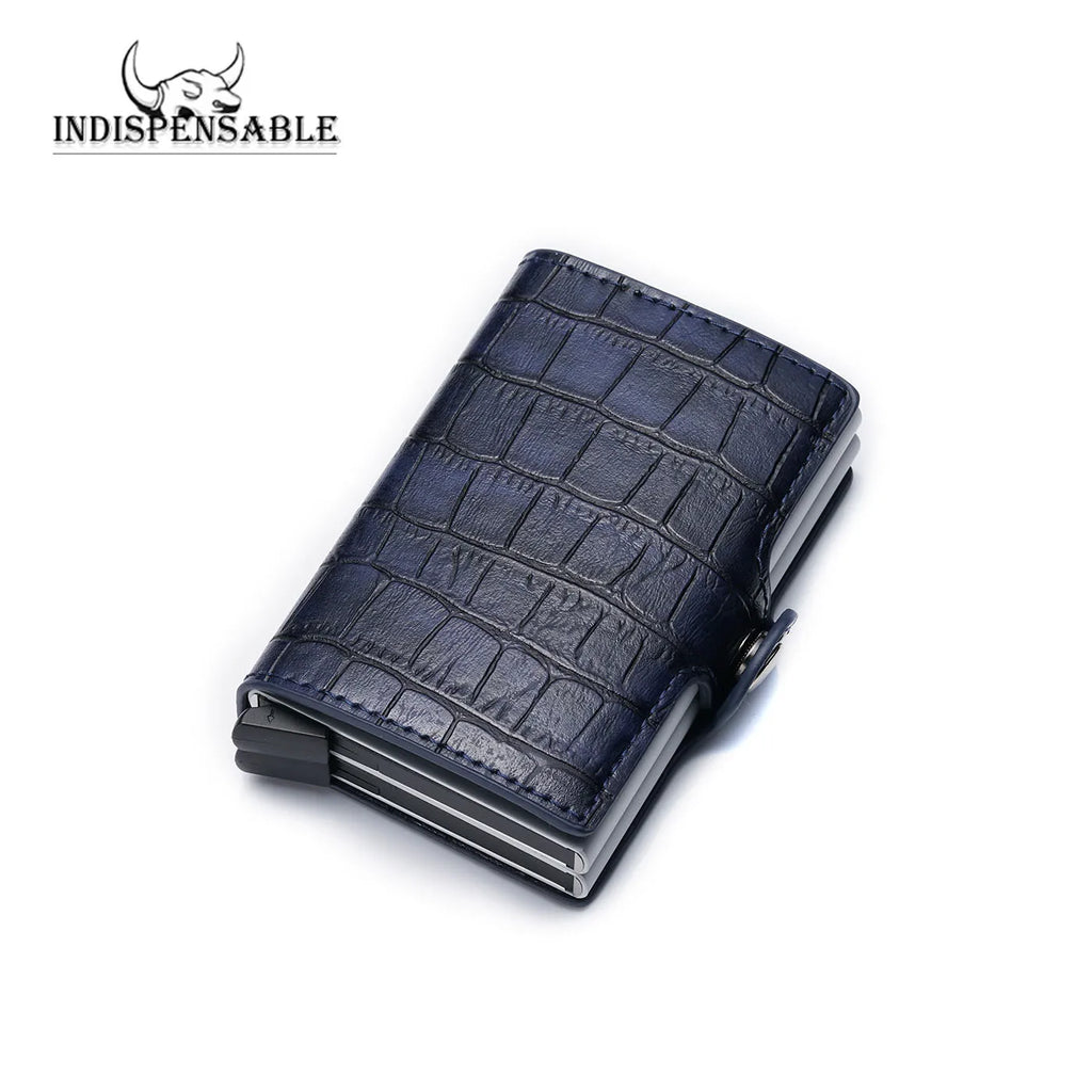 Porte-carte double en aluminium et cuir crocodile avec protection RFID — photo 5