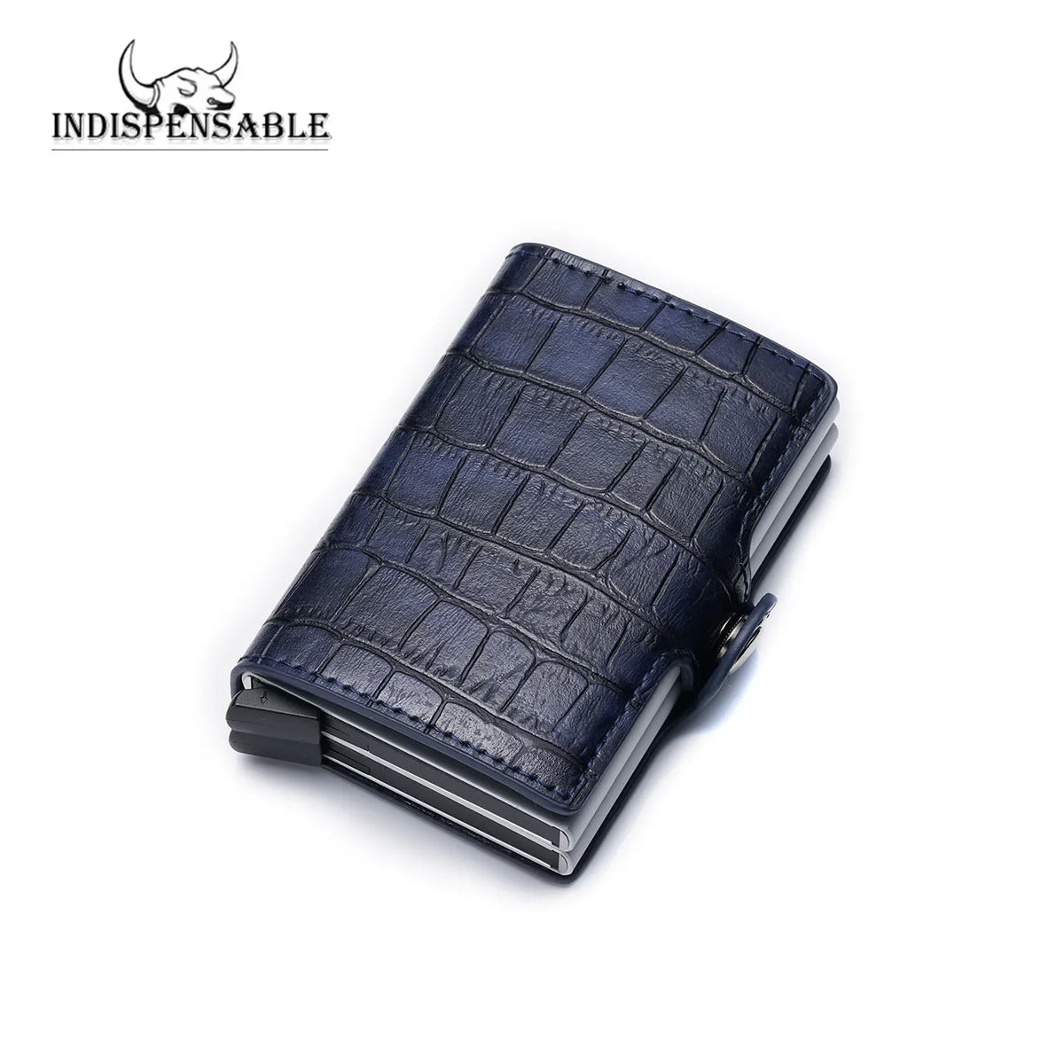 Porte-carte double en aluminium et cuir crocodile avec protection RFID — photo 5