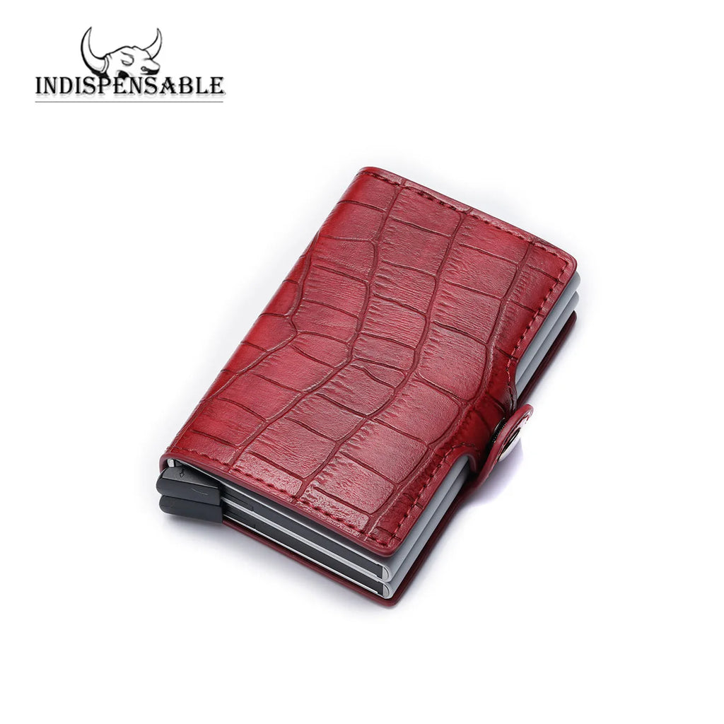 Porte-carte double en aluminium et cuir crocodile avec protection RFID — photo 6
