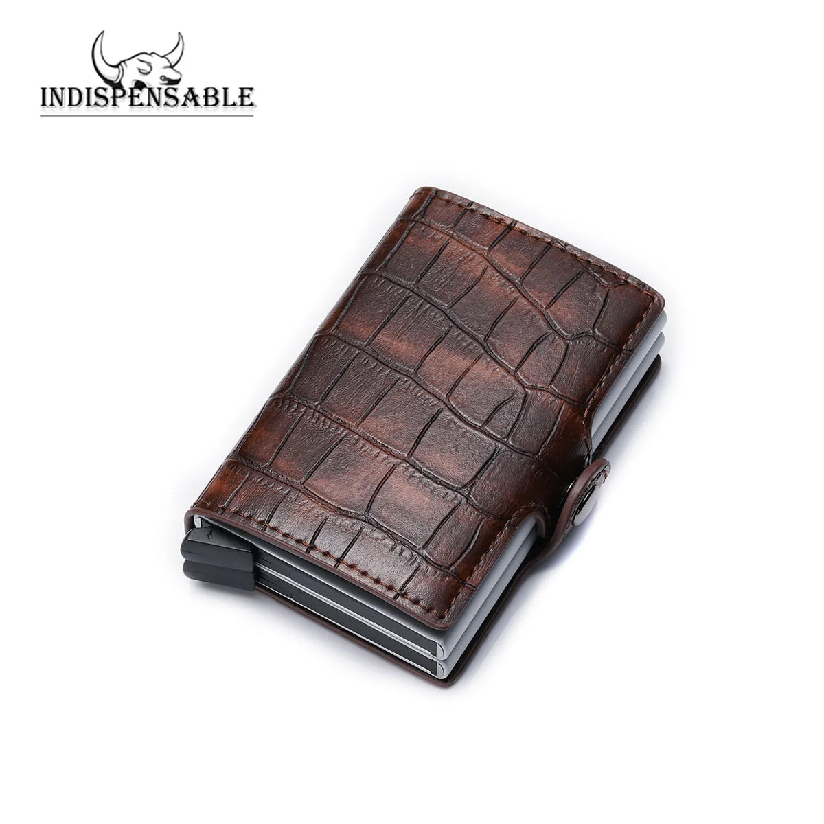 Porte-carte double en aluminium et cuir crocodile avec protection RFID — photo 7